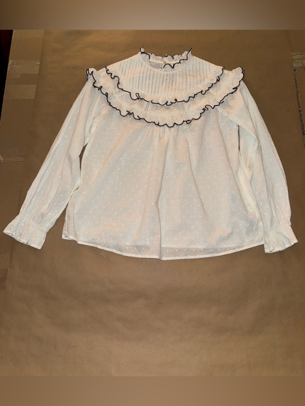 Zara Light Cream & Black Swiss Dot Girls
Blouse with Ruffle Details Size 11/12